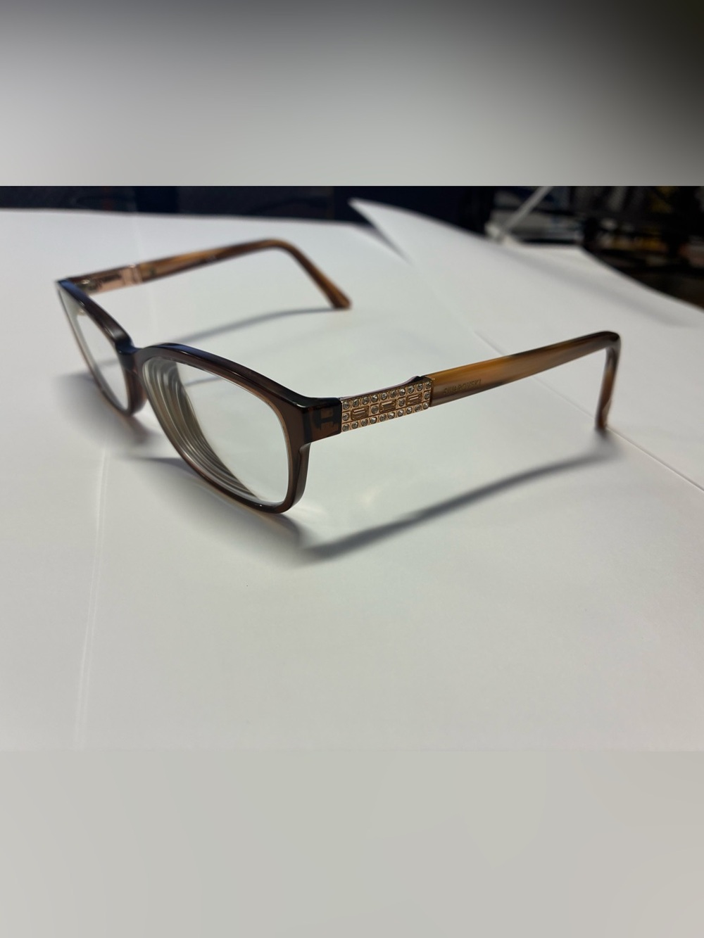 Swarovski Brown Rectangular Glasses with Decorative Crystal Temple